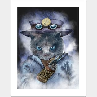 Cat in Blue Leather Jacket with Magical Bracelet Posters and Art